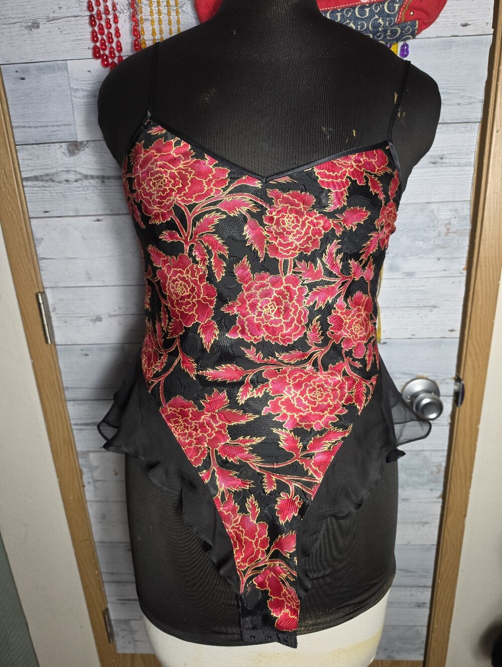 Vtg 80s 90s Victoria's Secret Gold Label Black Red Bodysuit Whimsigoth Vamp Glam